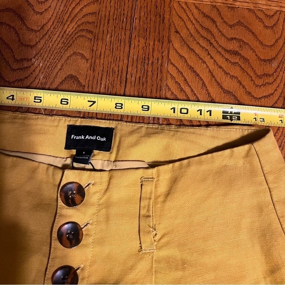 Frank & Oak Tencel and Linen Blend Button Front Trouser Pants in Mustard Sz 4 - Picture 13 of 16